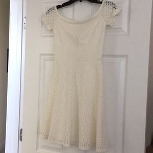 Off the shoulder dress.